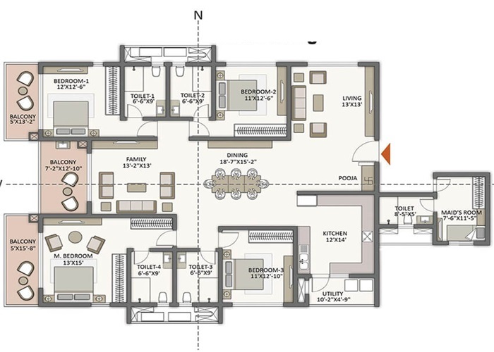 Prestige Park Street 4 BHK + Family Room Floor Plan